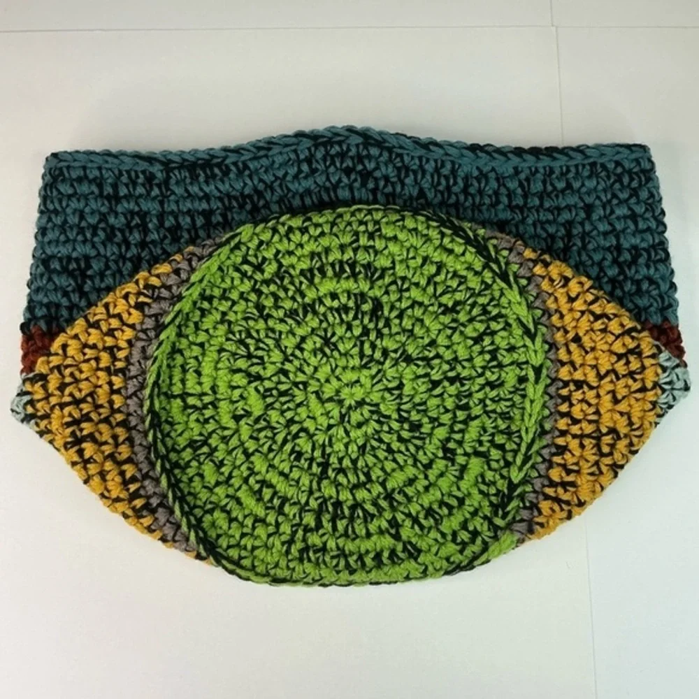 Handcrafted Multicolor Crochet Scrap Woven Tote Bag Basket Storage Handmade Knit